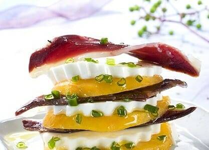Milhojas de queso y mango