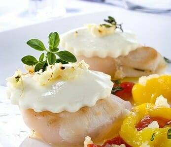 Vieiras al horno con queso fresco