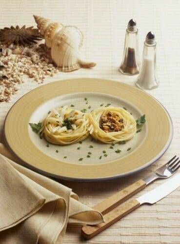 Tallarines con mejillones y sepia