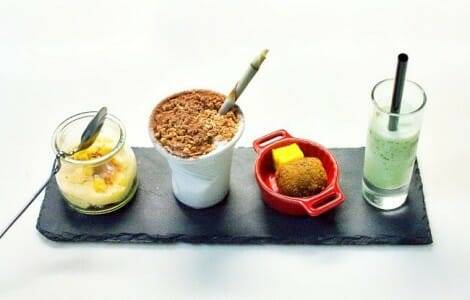 Los cuatro postres que pudimos degustar en la Gastrocroquetería de Chema