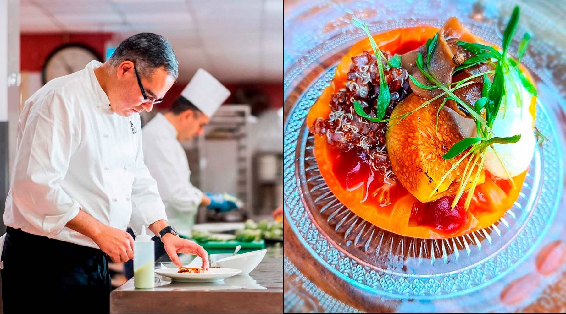Javier Medina, el cocinero del Cigarral de las Mercedes, con uno de los platos más veraniegos: ensalada de tomate rosa.