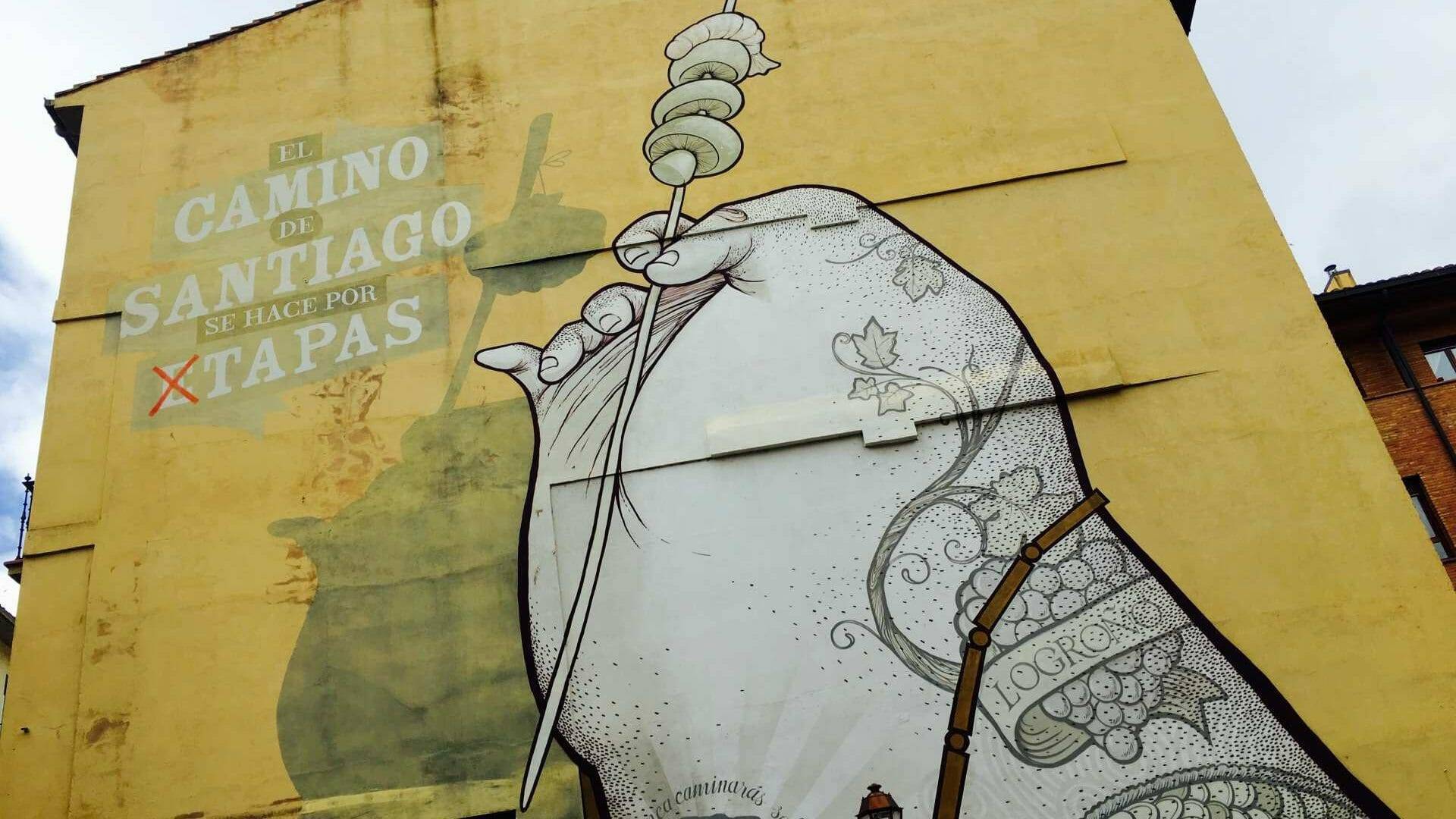 Uno de los originales murales sobre el Camino en Logroño. Foto: ©ConMuchaGula