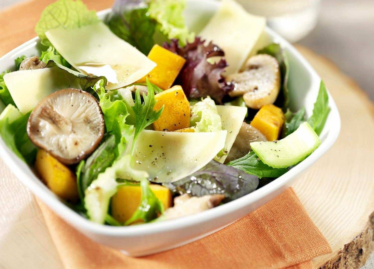 Receta de ensalada de Calabaza con champiñones y Le Gruyère