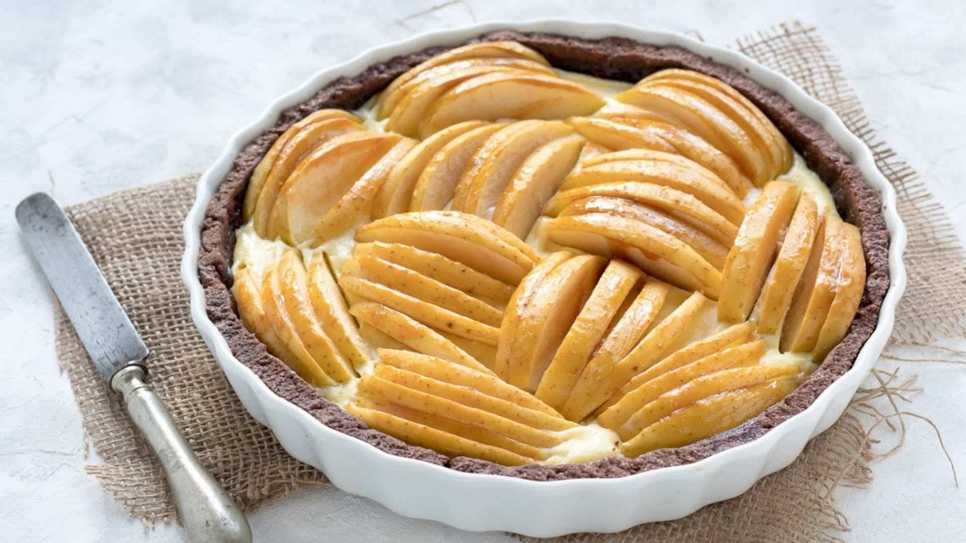 receta tarta cacao y manzana