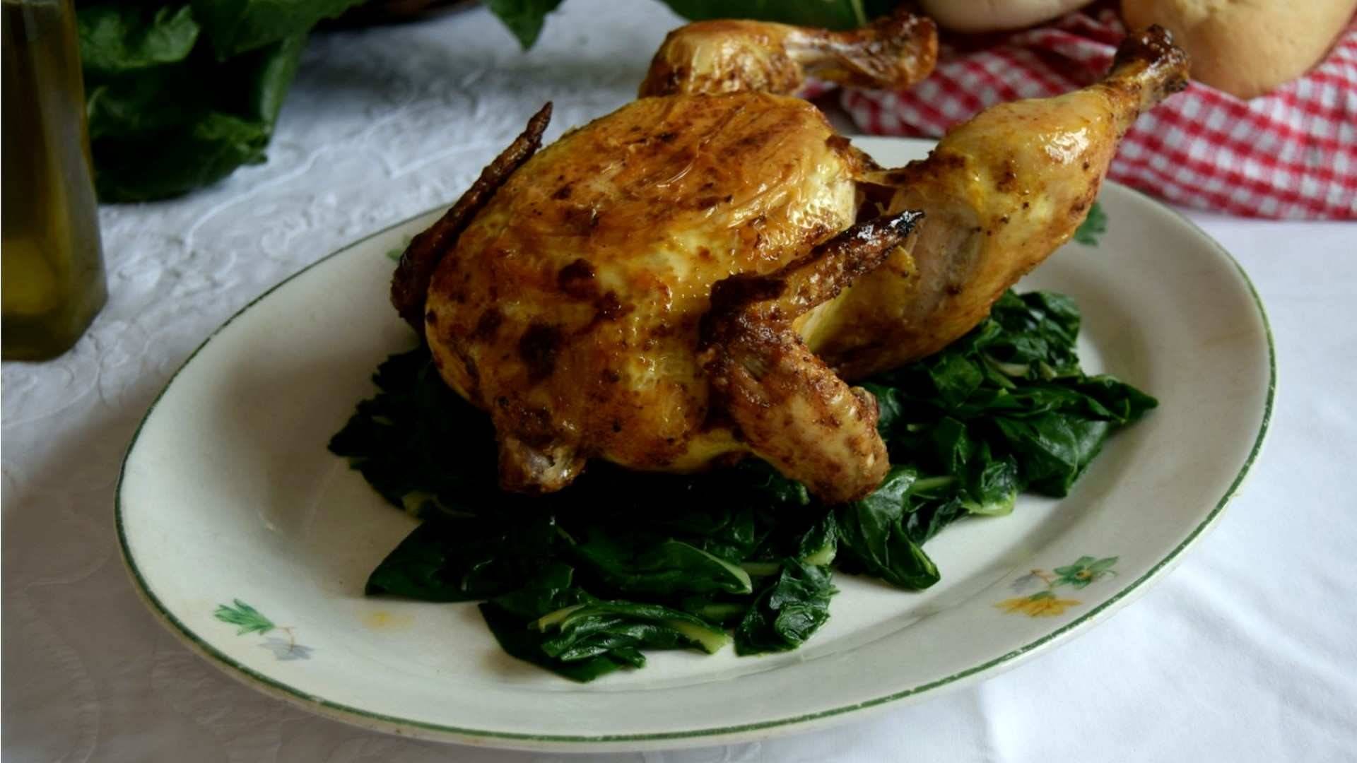 Receta de Picantón adobado al horno con acelgas