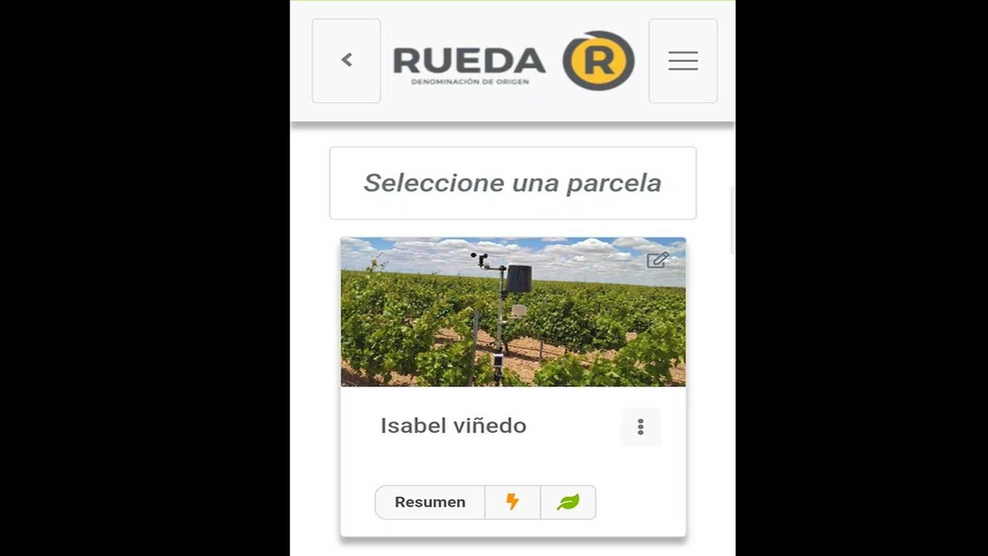 Muestra de la pantalla principal que ofrece la app de la D.O Rueda.