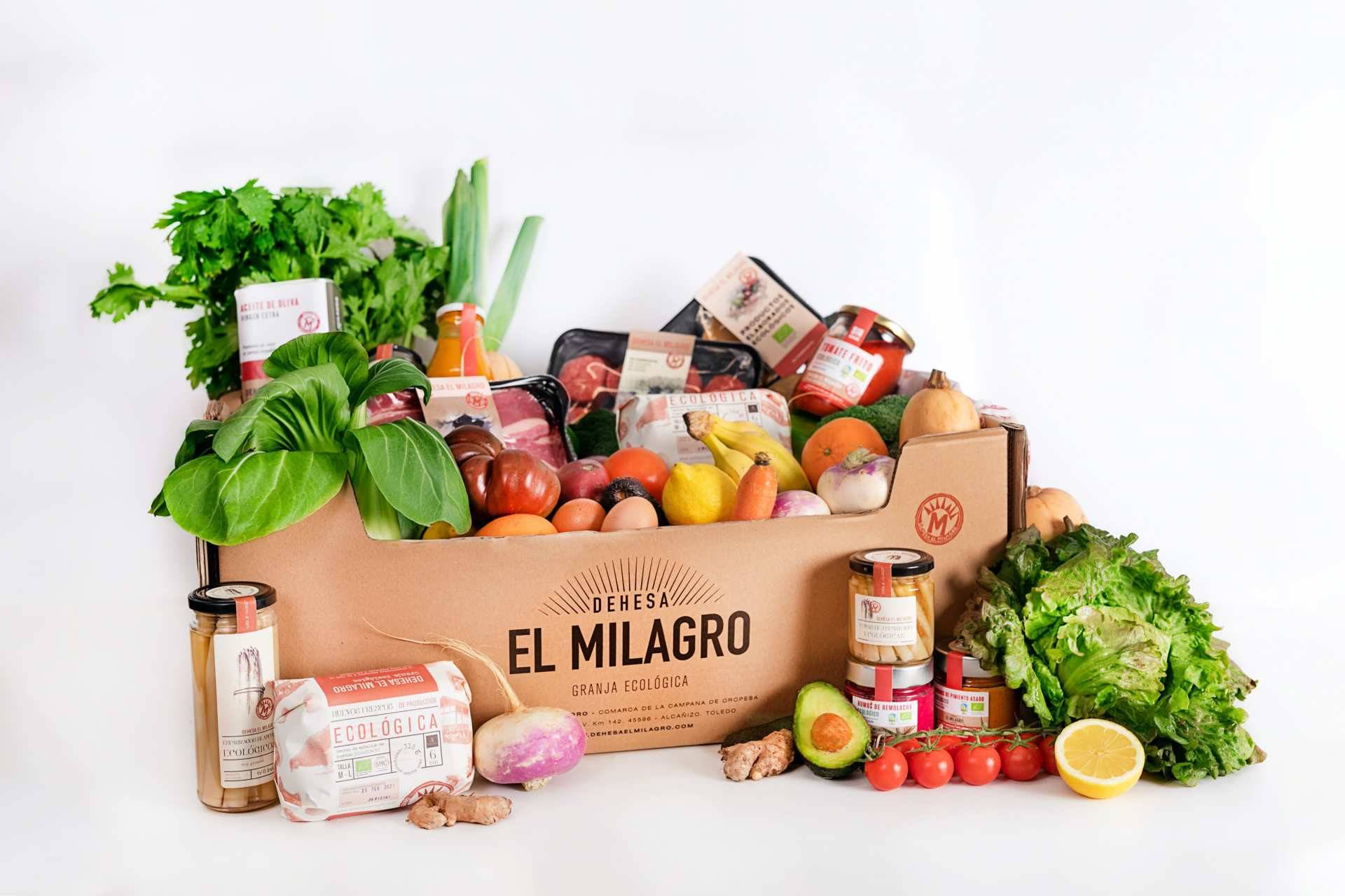 Las cestas de Dehesa El Milagro llenas de productos eco, sanos y muy sabrosos.
