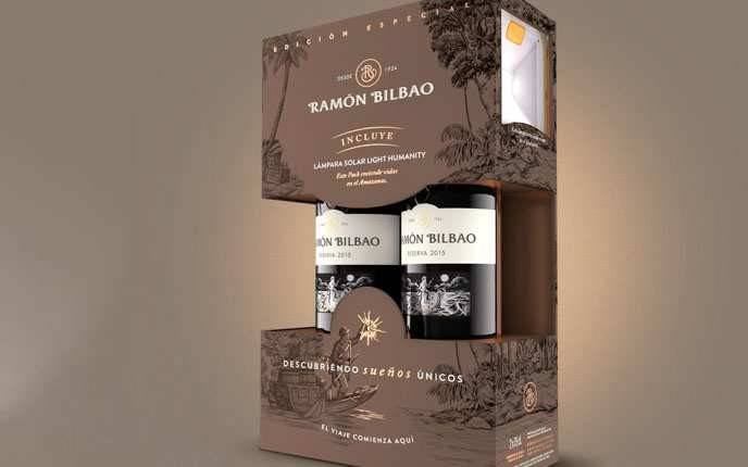 Pack especial de dos vinos reserva y la lámpara solar, de Ramón Bilbao.